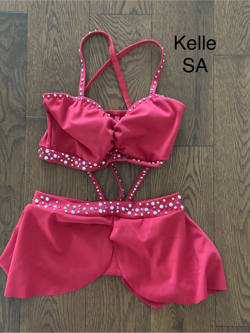 Women AS Red Rhinestone Kelle custom dance costume